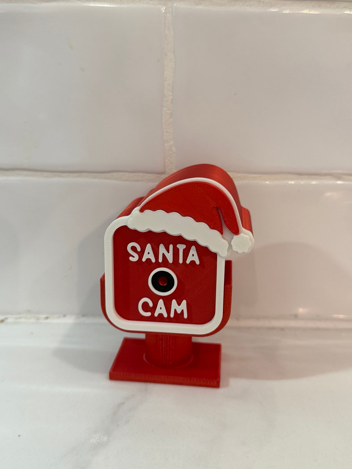 Red and white decorative 3D printed Santa Cam pretend camera